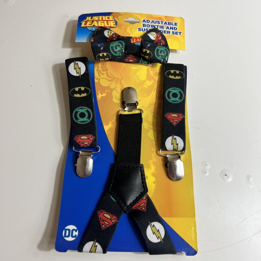 Justice League Infant Toddler Adjustable Bowtie and Suspender Set DC Comics WB